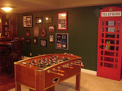 Foosball game and English Phone Booth